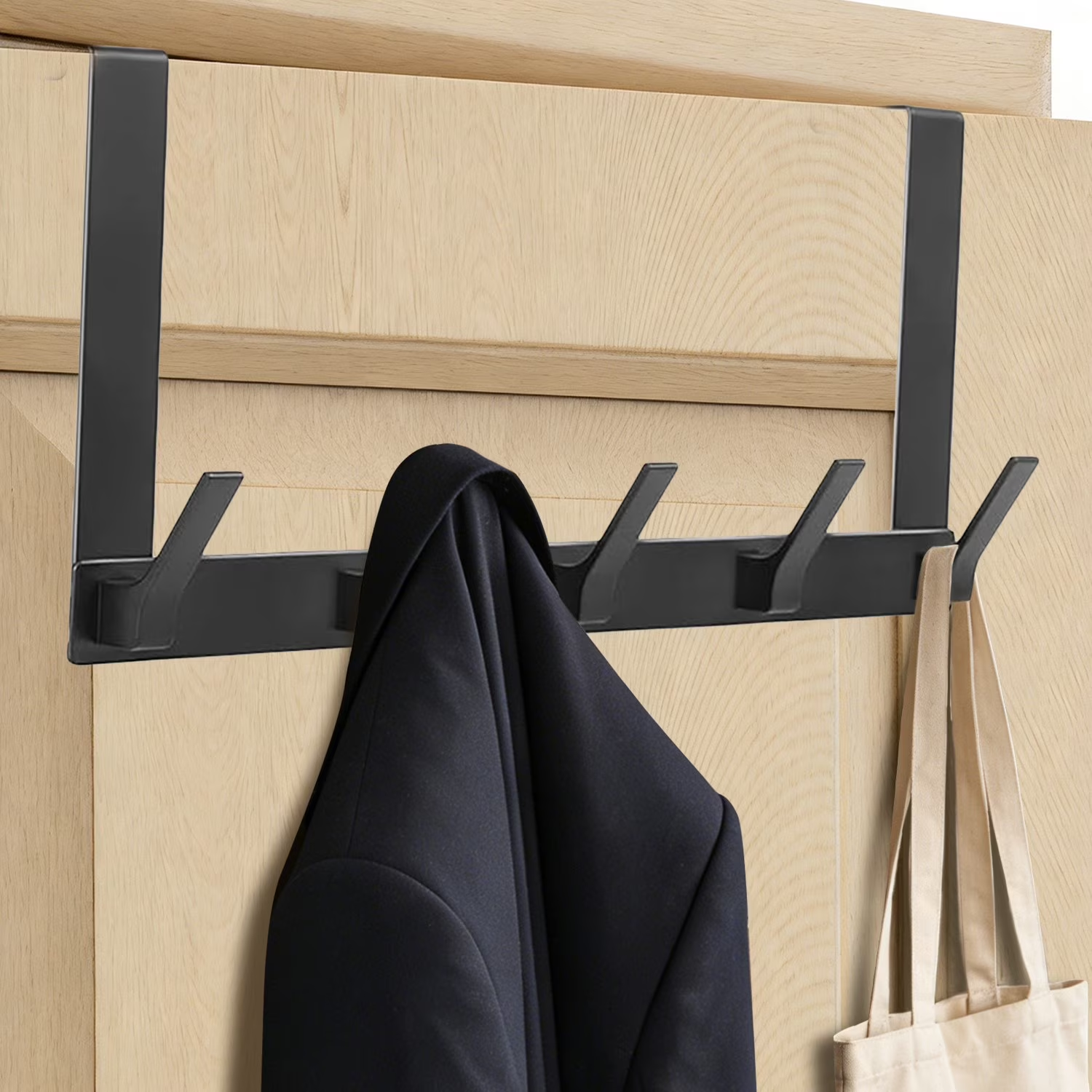 Optish Over The Door Hooks with 5 Coat Hooks, Over The Door Towel Rack Door Hanger Hook for Hanging Clothes, Coats, Towels, Hat
