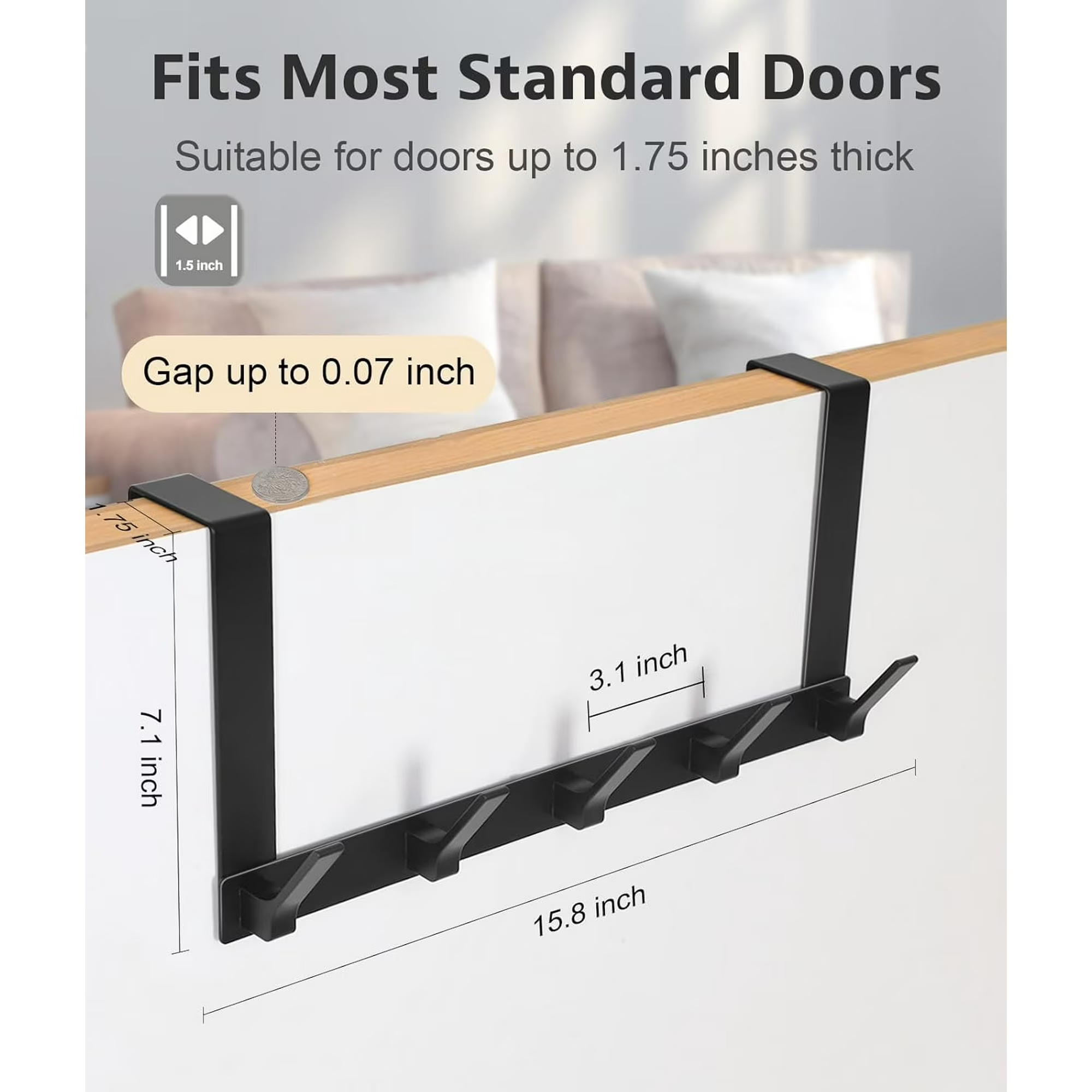 Optish Over The Door Hooks with 5 Coat Hooks, Over The Door Towel Rack Door Hanger Hook for Hanging Clothes, Coats, Towels, Hat - Image 3