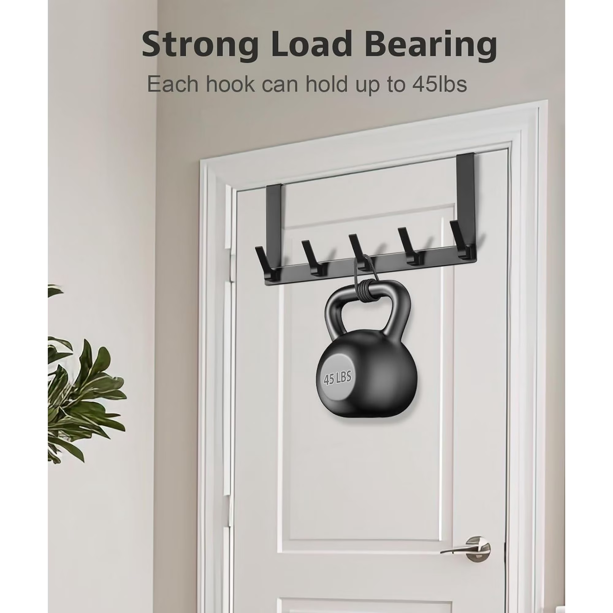 Optish Over The Door Hooks with 5 Coat Hooks, Over The Door Towel Rack Door Hanger Hook for Hanging Clothes, Coats, Towels, Hat - Image 4