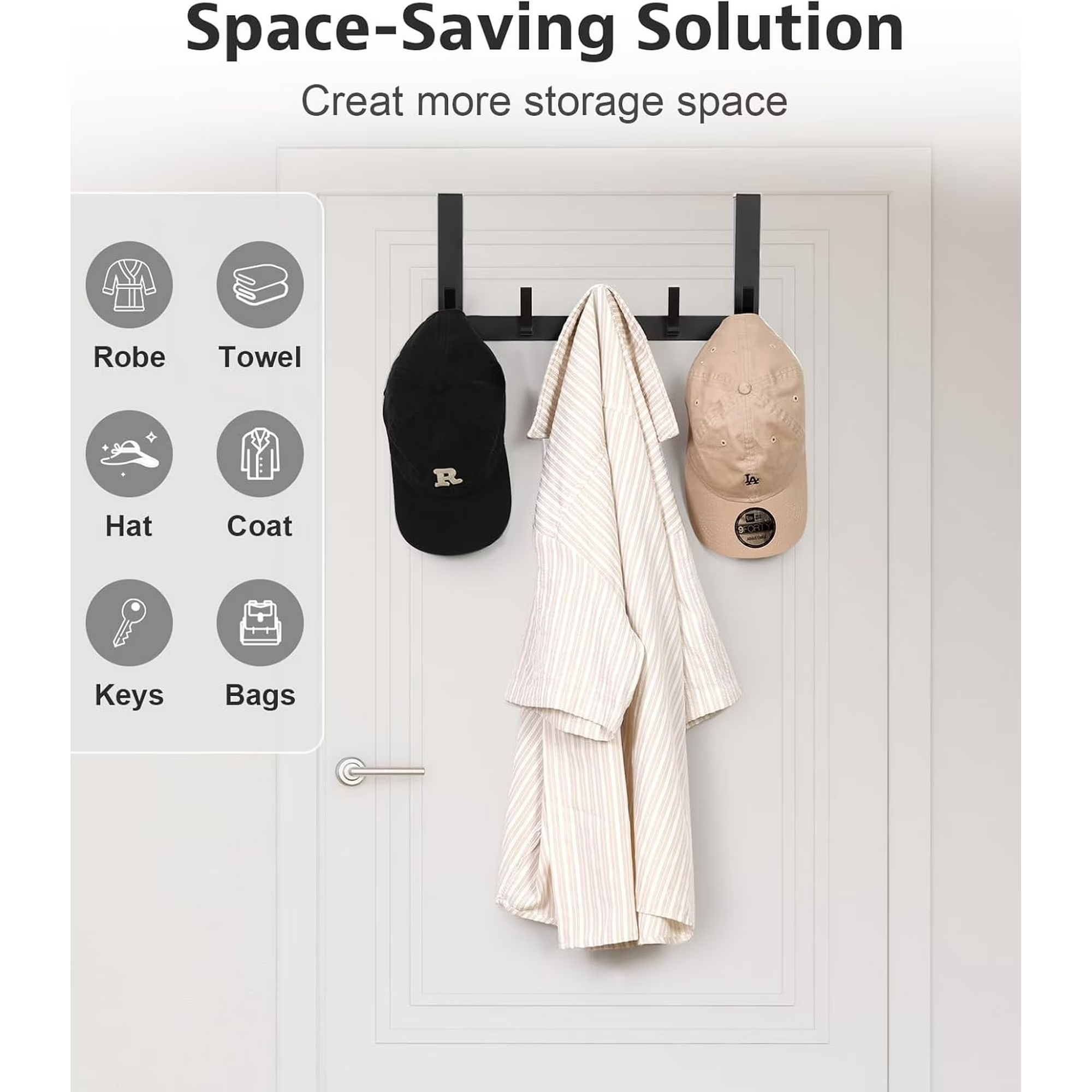 Optish Over The Door Hooks with 5 Coat Hooks, Over The Door Towel Rack Door Hanger Hook for Hanging Clothes, Coats, Towels, Hat - Image 6