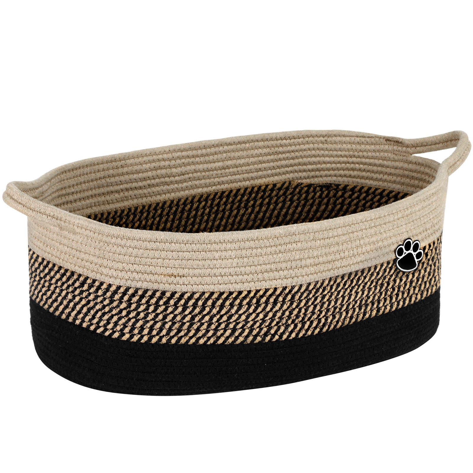 Optish Dog Toy Basket, 30L Toy Box and Bin for Dog Cat Storage, 19.7" X 11" X 7.9" Large Woven Rope Basket for Blanket Storage, Living Room, Bedroom, Black & Brown