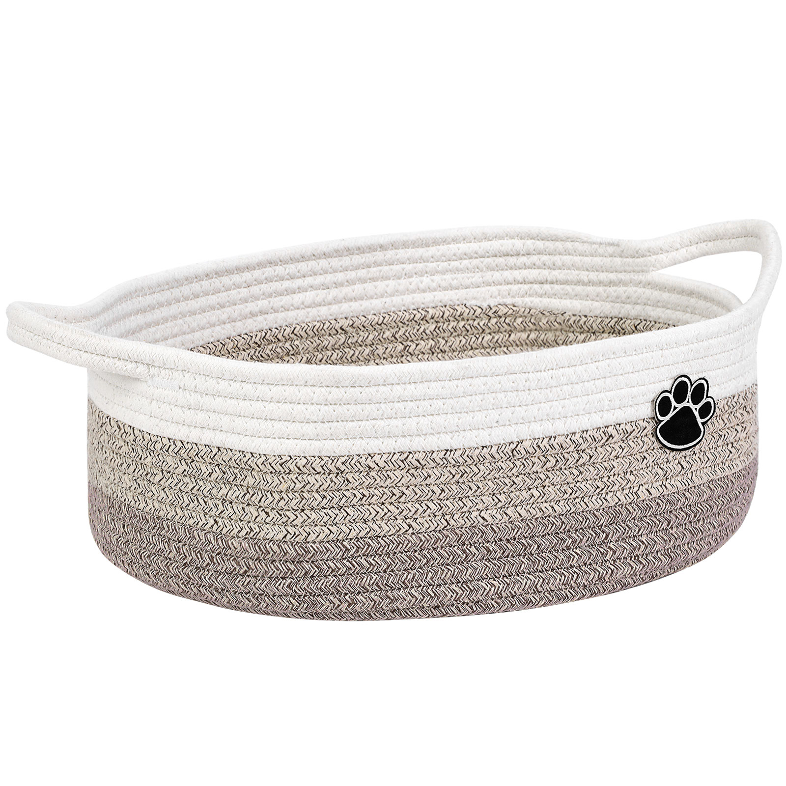 Optish Dog Toy Basket, Toy Box and Bin for Dog Cat Storage, 13.5" X 11" X 5" Small Woven Rope Basket for Baby Storage, Closet, Living Room, White & Brown