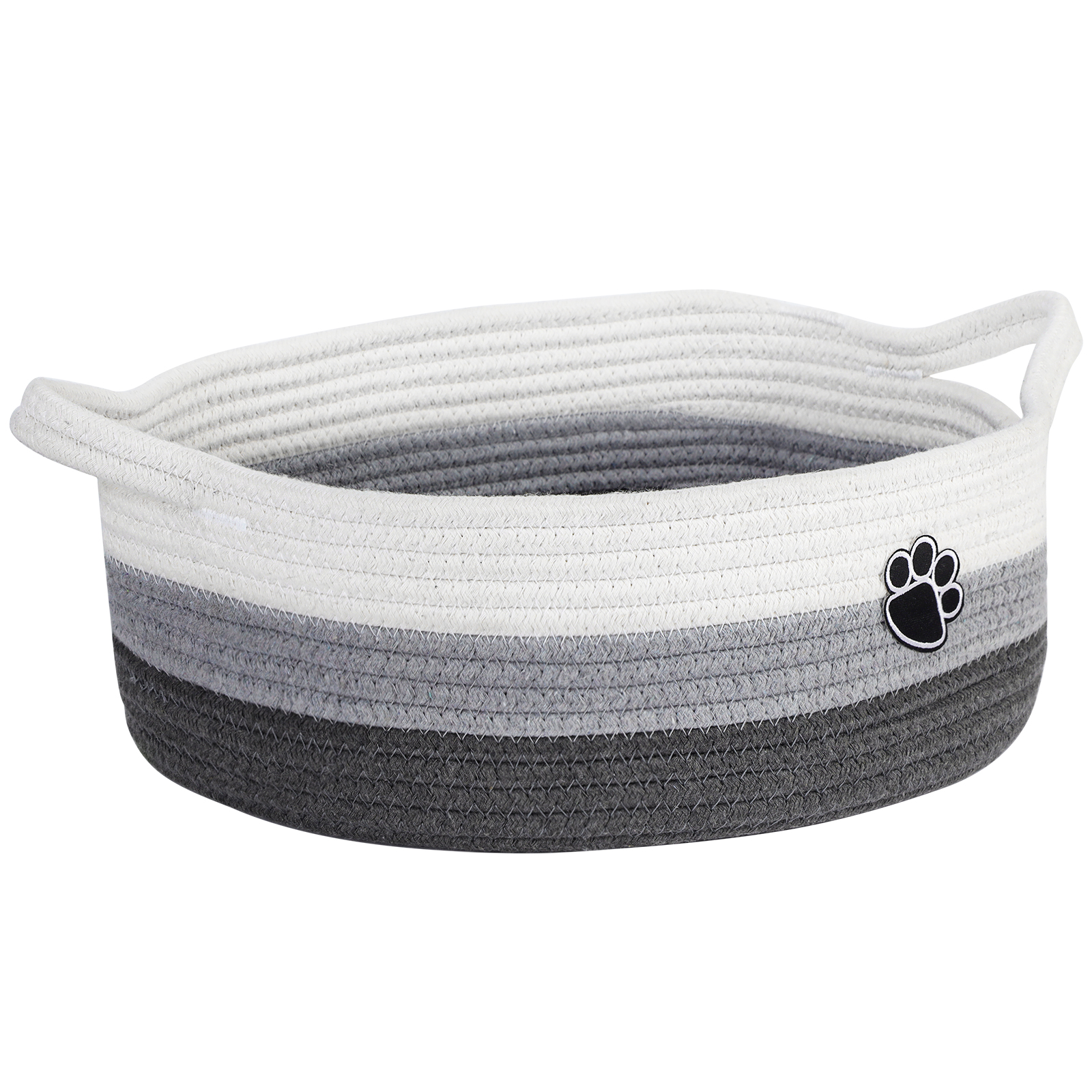 Optish Dog Toy Basket, Toy Box and Bin for Dog Cat Storage, 13.5" X 11" X 5" Small Woven Rope Basket for Baby Storage, Closet, Living Room, White & Grey