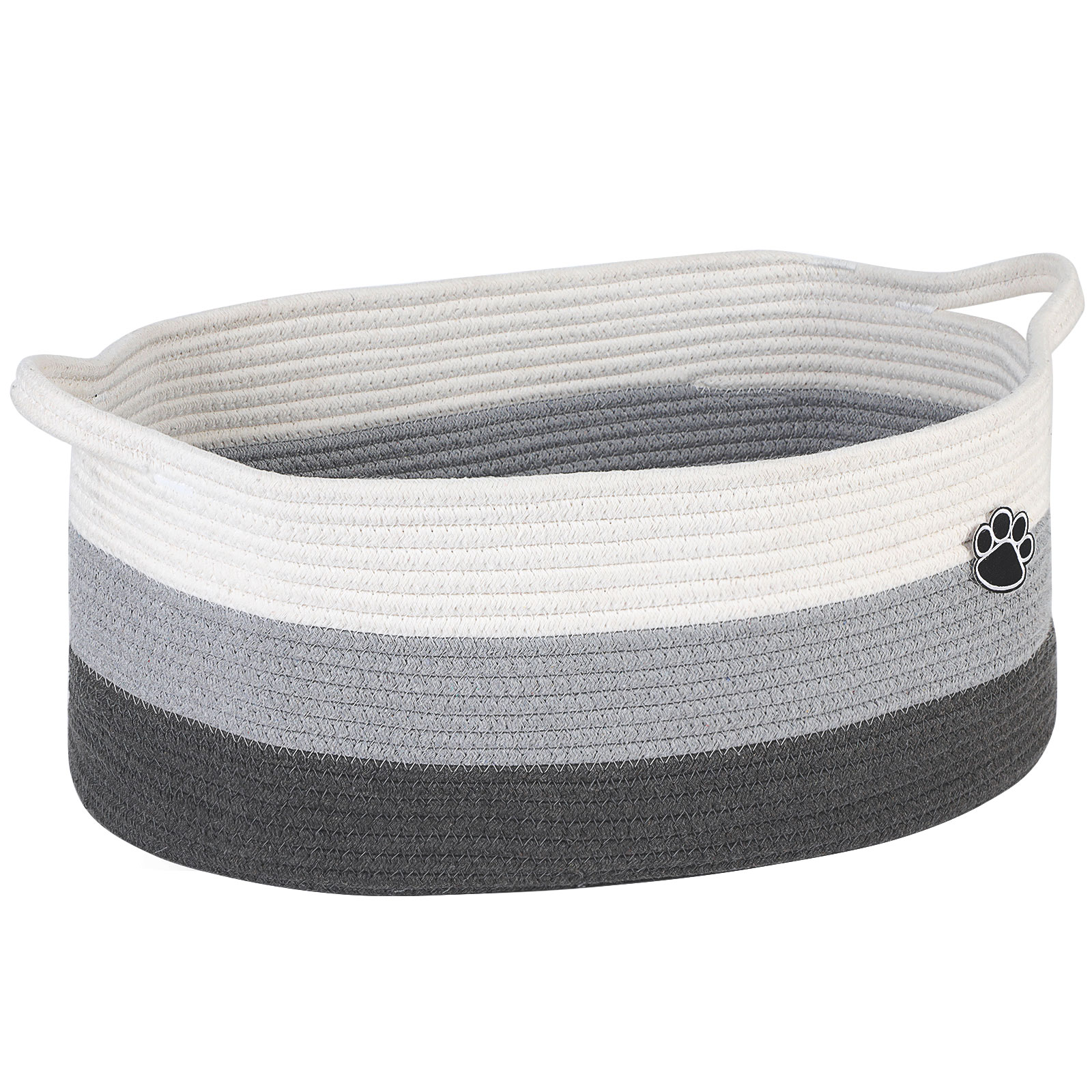 Optish Dog Toy Basket, 30L Toy Box and Bin for Dog Cat Storage, 19.7" X 11" X 7.9" Large Woven Rope Basket for Blankets, Living Room, Bedroom, White & Grey