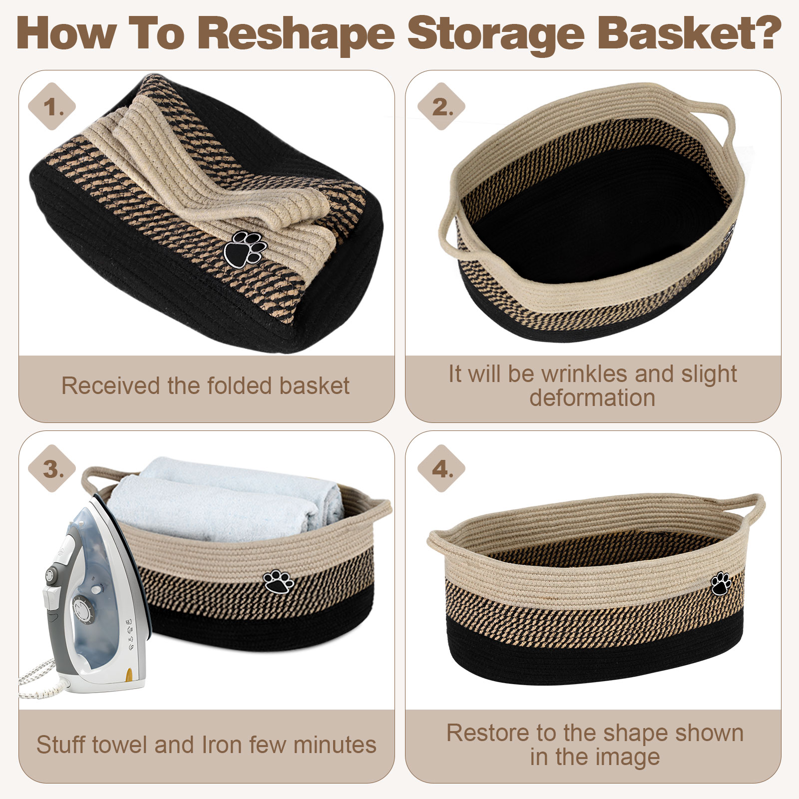 Optish Dog Toy Basket, 30L Toy Box and Bin for Dog Cat Storage, 19.7" X 11" X 7.9" Large Woven Rope Basket for Blanket Storage, Living Room, Bedroom, Black & Brown - Image 3