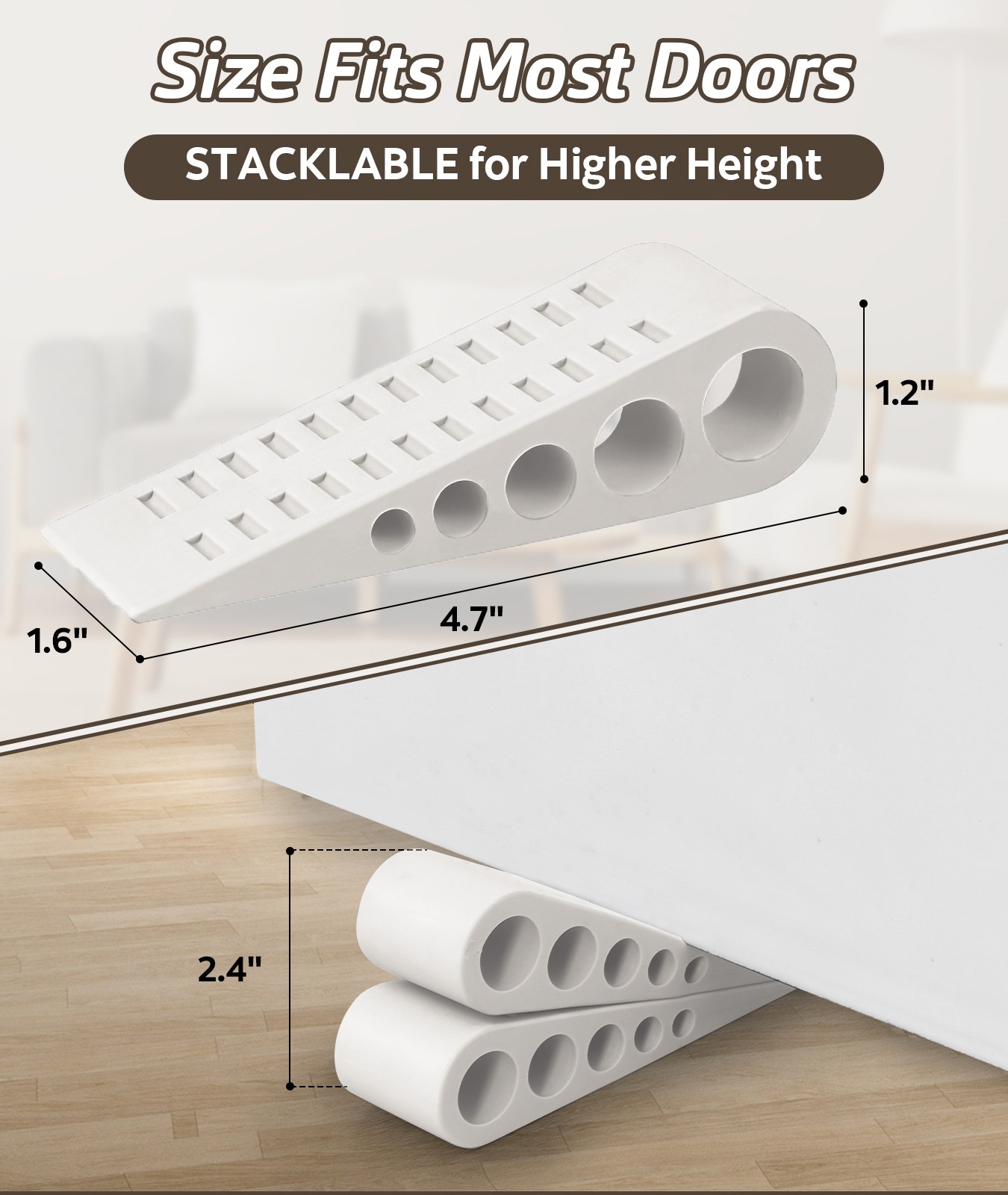 4 Pack Door Stops for Bottom of Door, Rubber Door Stopper Wedge with Holder, Door Holder to Keep Door Open, Wall Protector for Home & Office & School, White - Image 2
