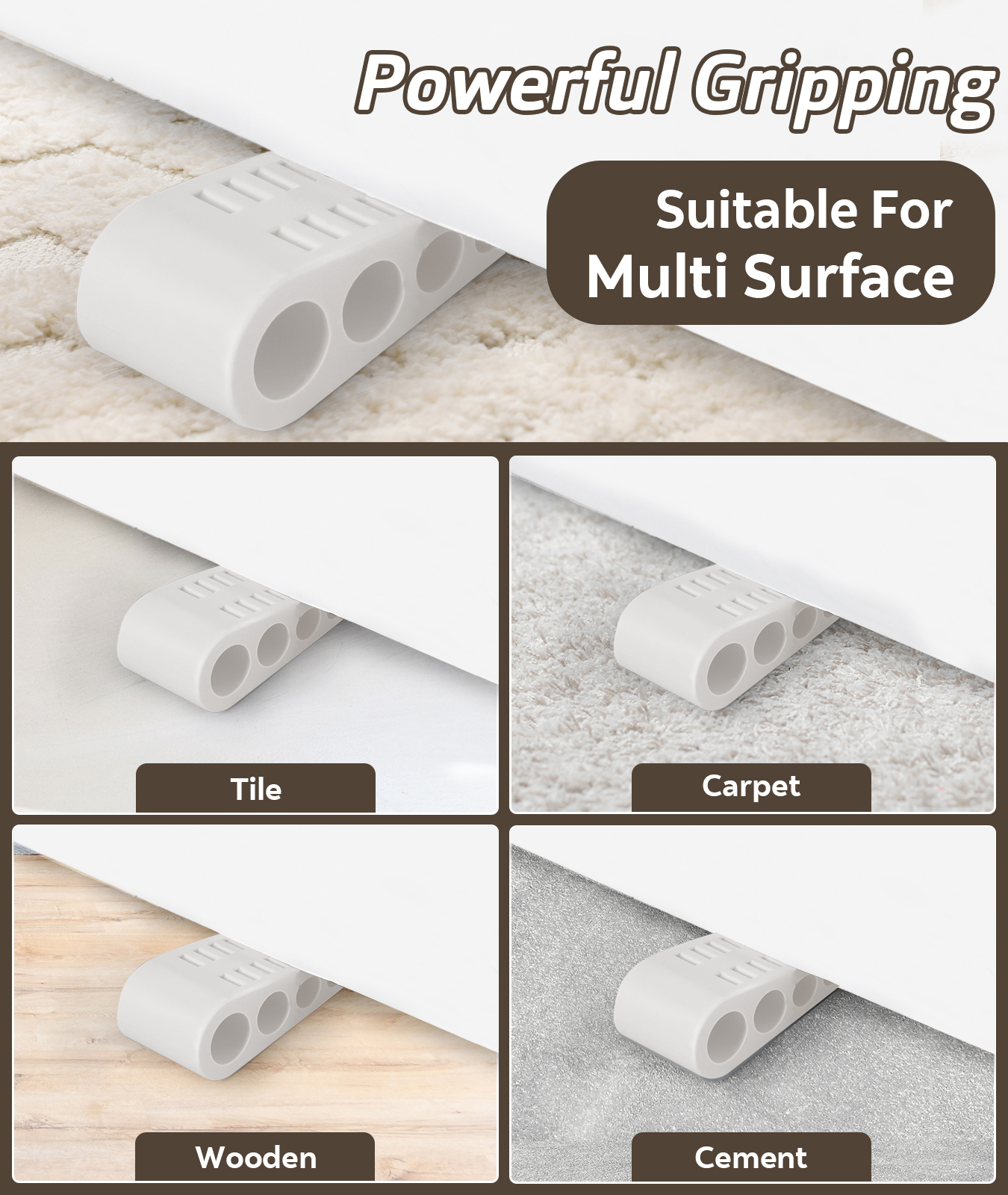 4 Pack Door Stops for Bottom of Door, Rubber Door Stopper Wedge with Holder, Door Holder to Keep Door Open, Wall Protector for Home & Office & School, White - Image 3