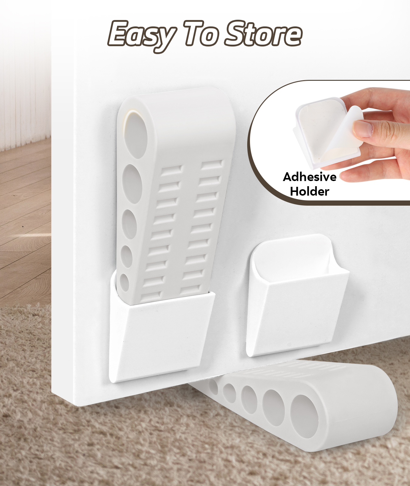 4 Pack Door Stops for Bottom of Door, Rubber Door Stopper Wedge with Holder, Door Holder to Keep Door Open, Wall Protector for Home & Office & School, White - Image 5