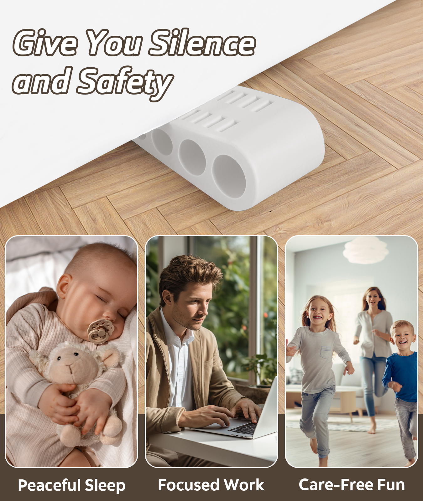 4 Pack Door Stops for Bottom of Door, Rubber Door Stopper Wedge with Holder, Door Holder to Keep Door Open, Wall Protector for Home & Office & School, White - Image 6